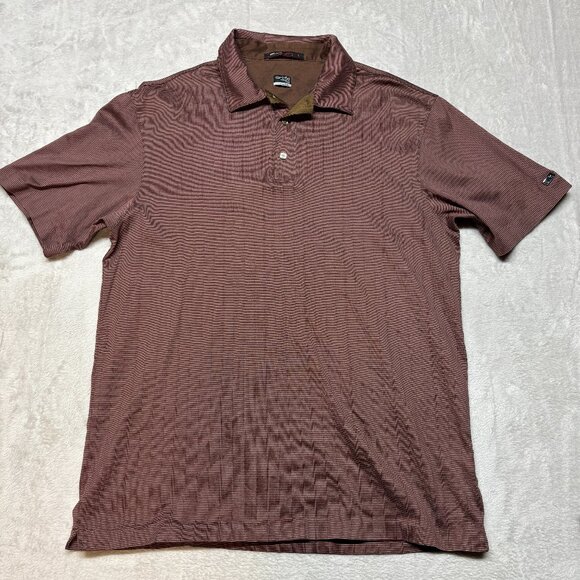 Nike Tiger Woods Collection Polo Shirt Mens L Dri Fit Golf Striped Brown Red TW - Picture 1 of 8